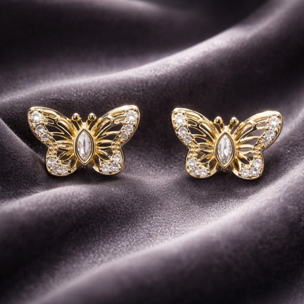 Gold Filled  Butterfly Zirconia Earrings